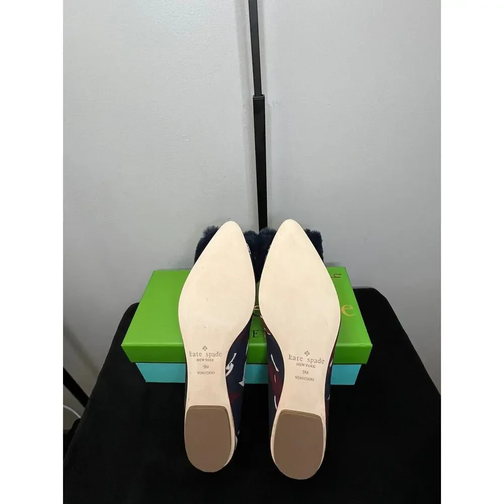 Kate Spade Elen Fox Glen Pom Ballet Flats Navy Multi Size 9 New in Box